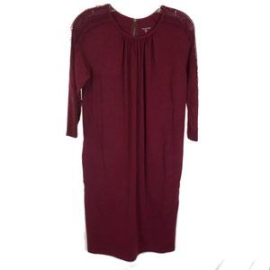 NWOT Womens Size XS Garnet Hill Burgundy Lace Sleeve Accent Stretch Knit Dress